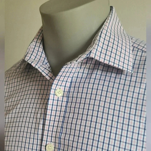 🇬🇧HAWES & CURTIS Dress Shirt, Pink Navy Plaid, Like New! - Picture 4 of 11